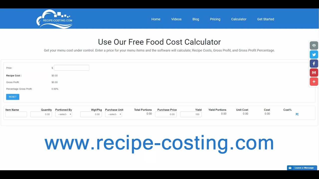 formula for costing out recipes